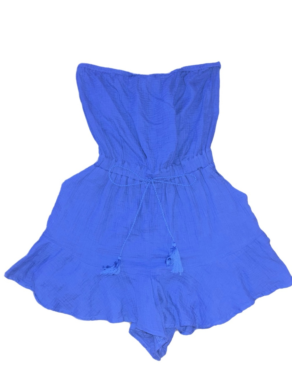 Gilli Blue Strapless Romper with Tassel Tie